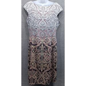 MAGGY LONDON Dress - Black/Red/Cream Paisley Pattern, Cap Sleeves, Side Zip, 10